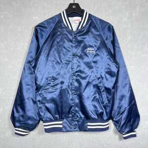 VTG 90’s Hartwell Satin Bomber Jacket SMALL Blue “HEBREW ACADEMY LOGO”USA Made